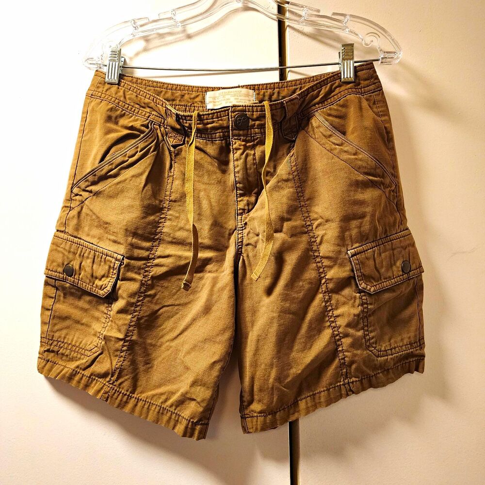 Eddie Bauer Womens 4 Cargo Shorts Cotton Ripstop Brown Drawstring Hiking Outdoor